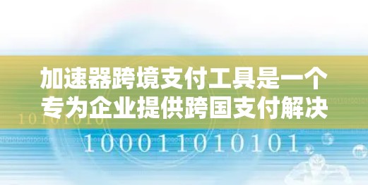 加速器跨境支付工具是一个专为企业提供跨国支付解决方案的平台，旨在提升国际贸易中的支付效率和安全性。以下是加速器跨境支付工具的详细介绍